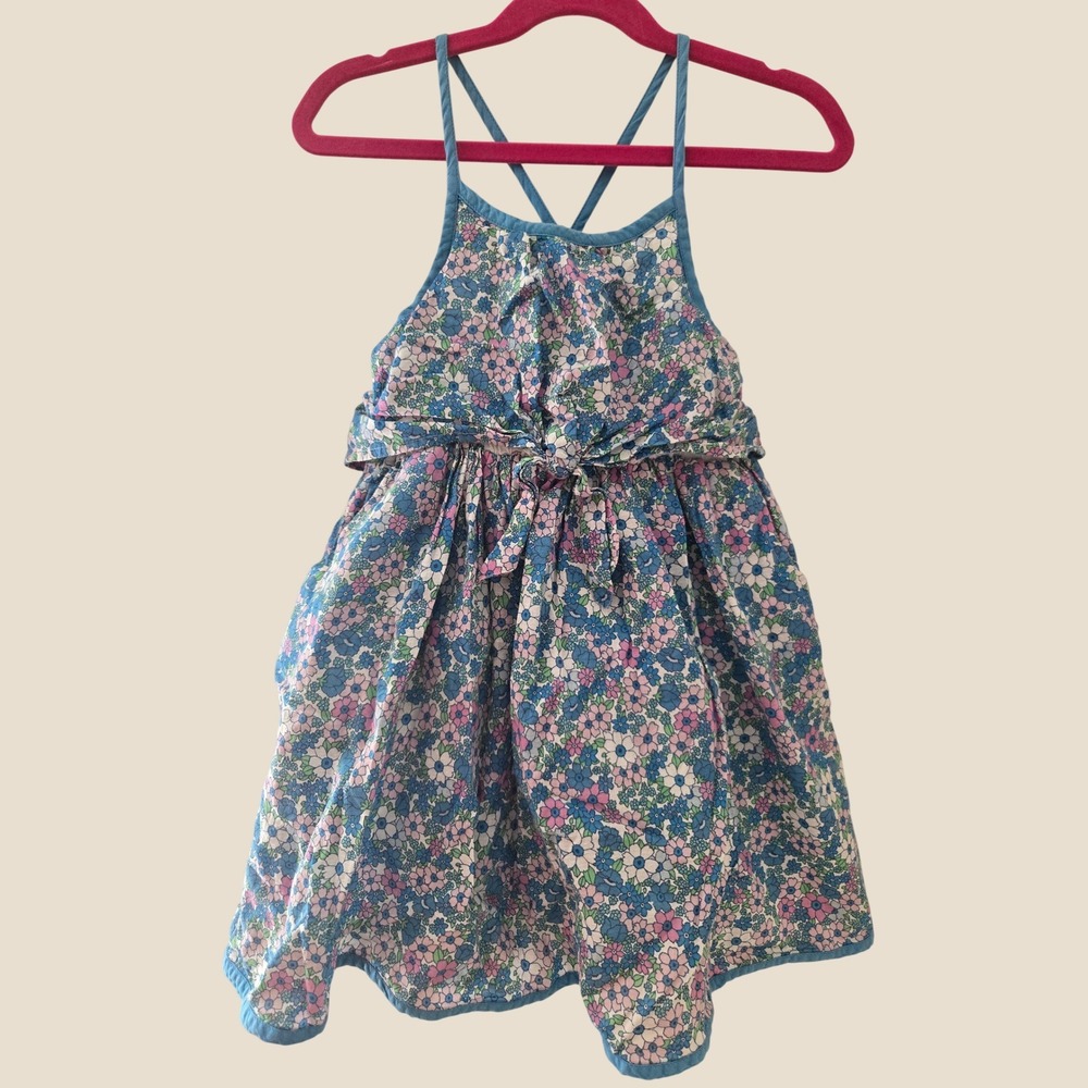 Boden Kids Blue Pink Floral Cotton Sun Dress Adjustable Straps Size 4-5Y 110cm